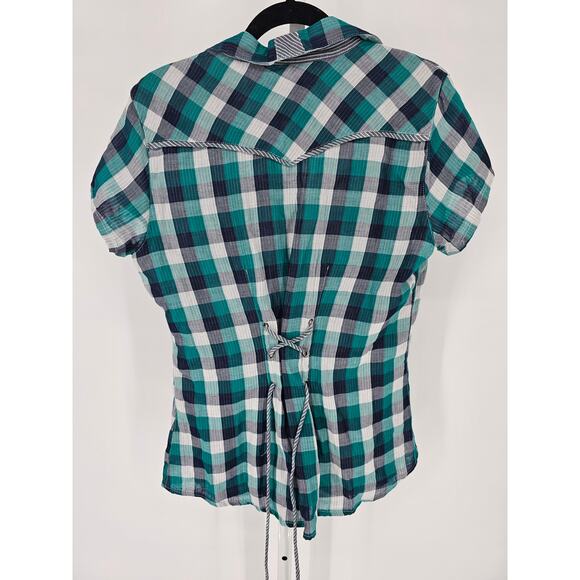 Adiktd Women's Green Black Fit Checkered Spread Plaid Collar Casual Shirt Size L - Picture 3 of 4
